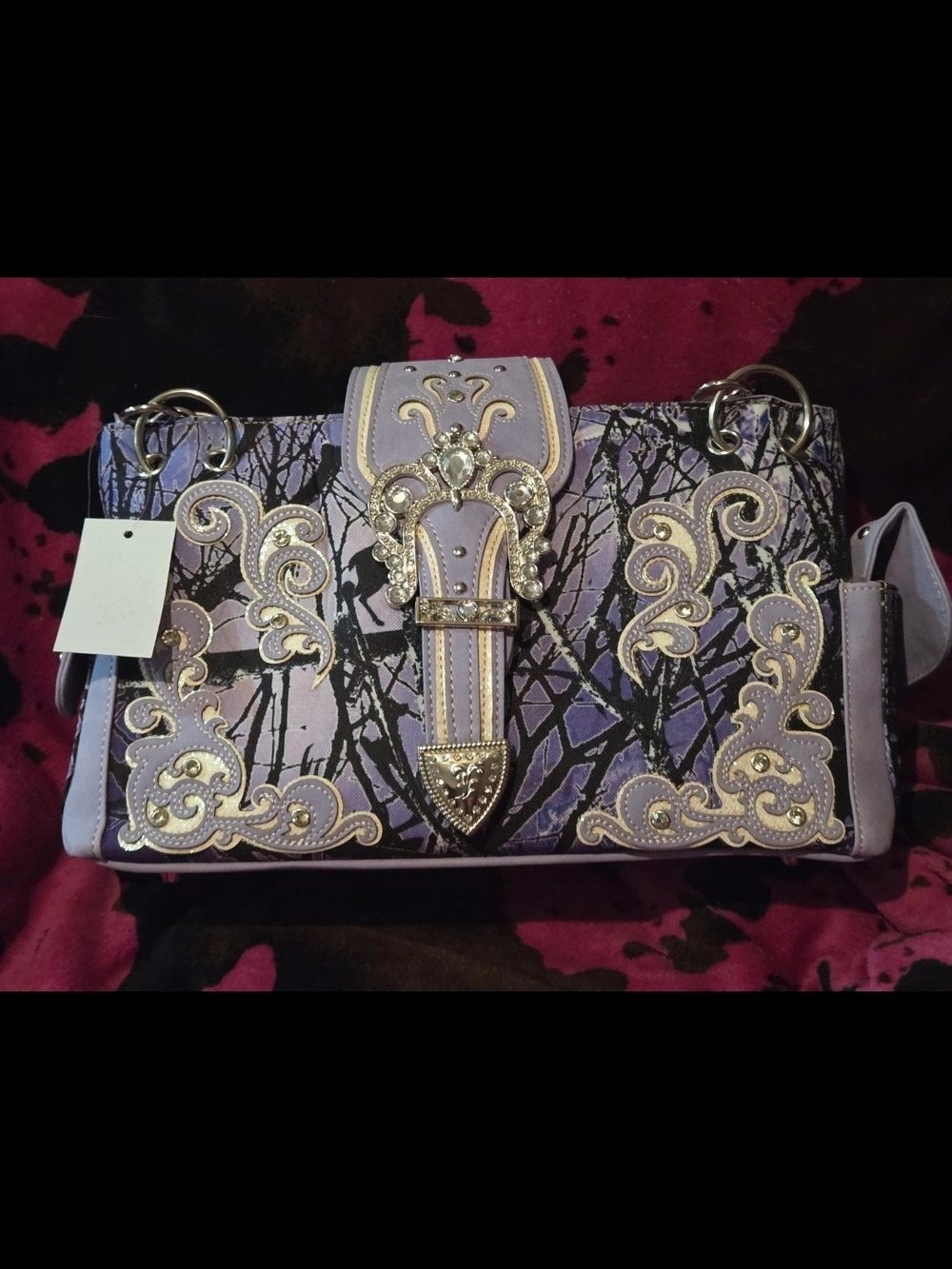 Embellished Purple Buckle Satchel Bag